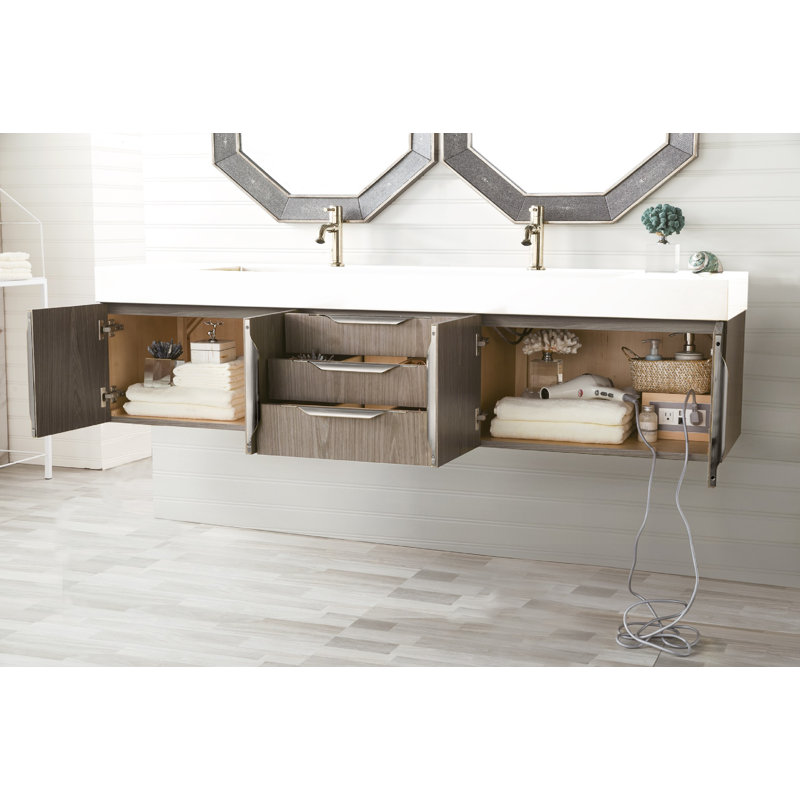 Mercer Island 72'' W Double Vanity, Ash Gray, Brushed Nickel