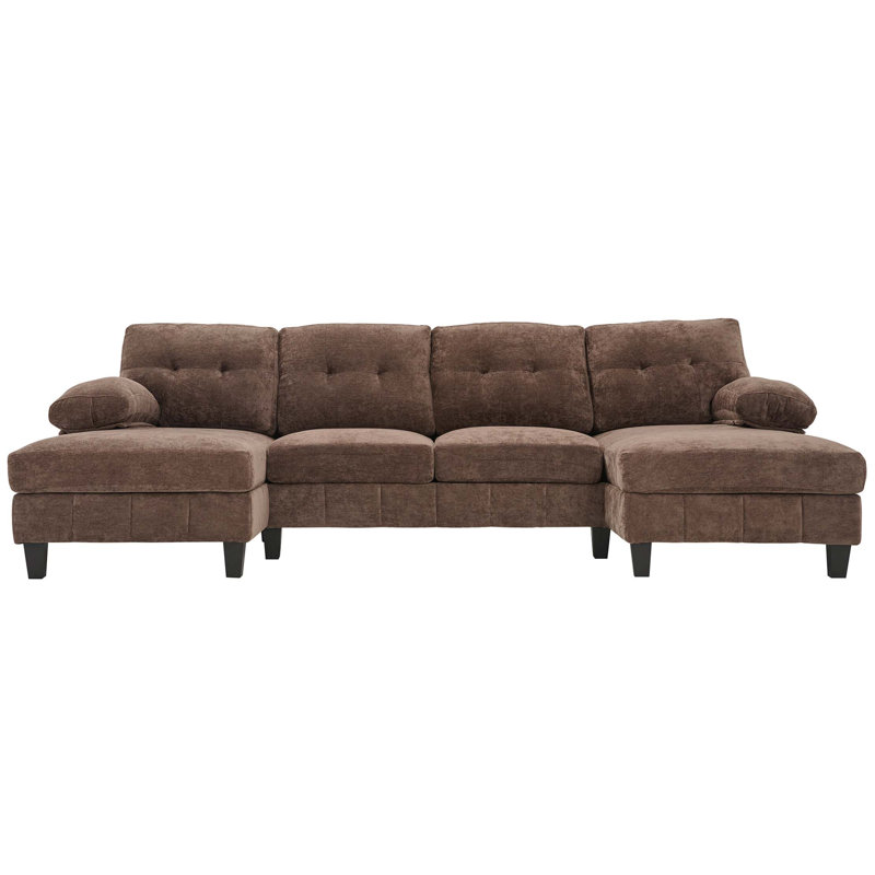 U-shaped Sectional Sofa 103.5" Chenille Fabric Couch with Dual Chaise Lounges, Storage Pockets and Armrest Pillows for Living Room