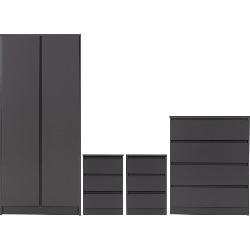 Braunstein 3 Piece Bedroom Set, Grey, 4 Pcs: 2 Nightstands, 2 Dressers