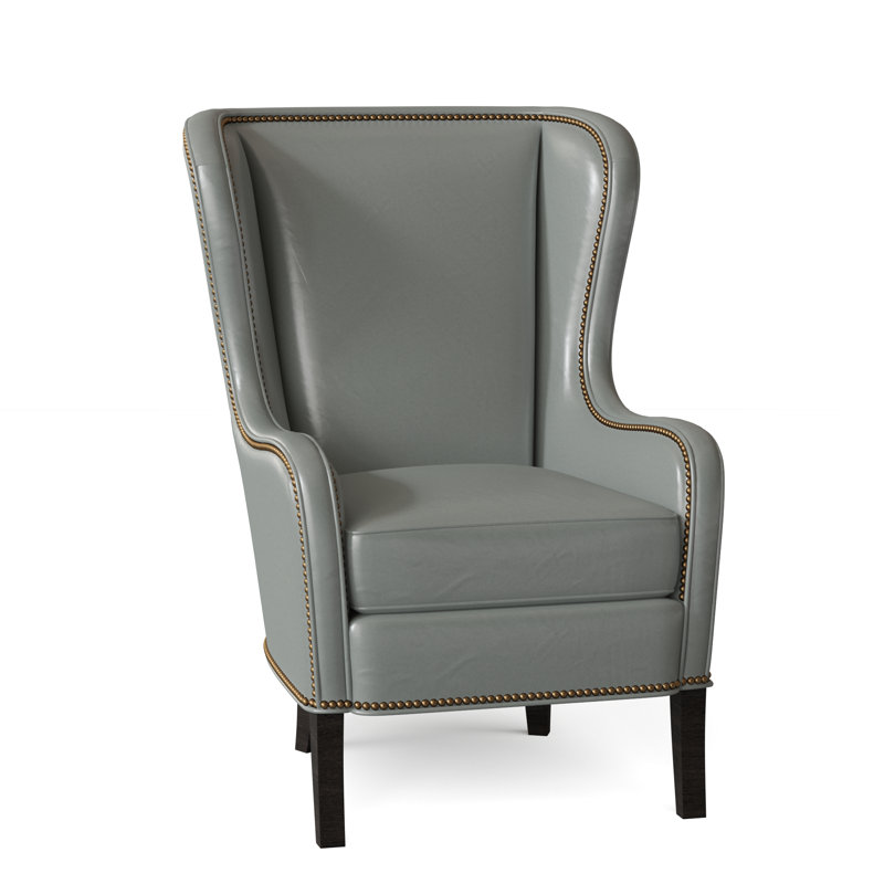 Aurora Leather Wingback Chair, French Natural, Rio Mineral Genuine Leather, Cobblestone