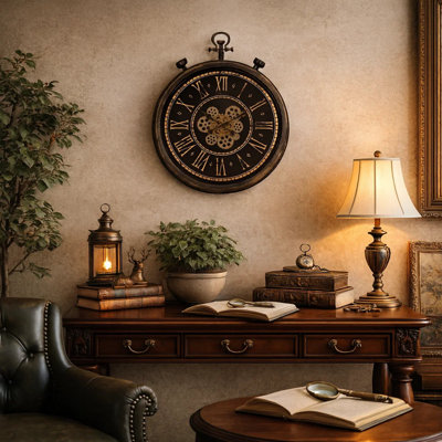 Clocks, 24" Round, Gear Mechanism, Wall Clock, Transitional
