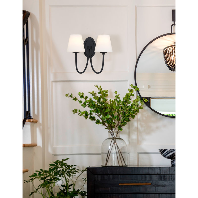 Arcus 2-Light Dimmable Steel Armed Sconce, Black Forged