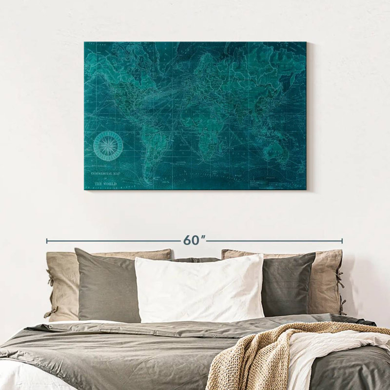Mappemonde azur antique, H 30 po x l 45 po
