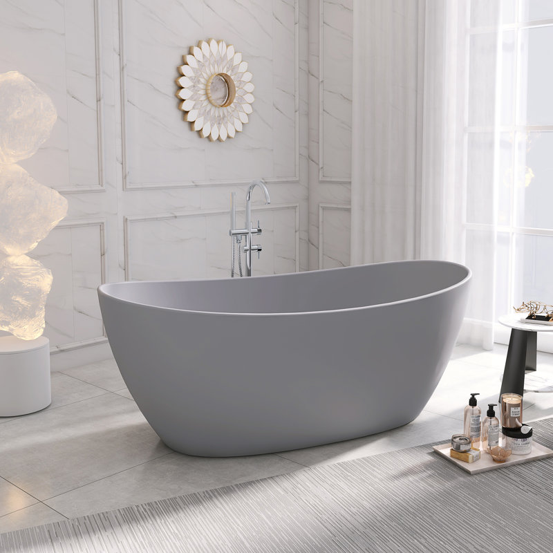 65'' x 33'' Soaking Solid Surface Bathtub, Matte Gray