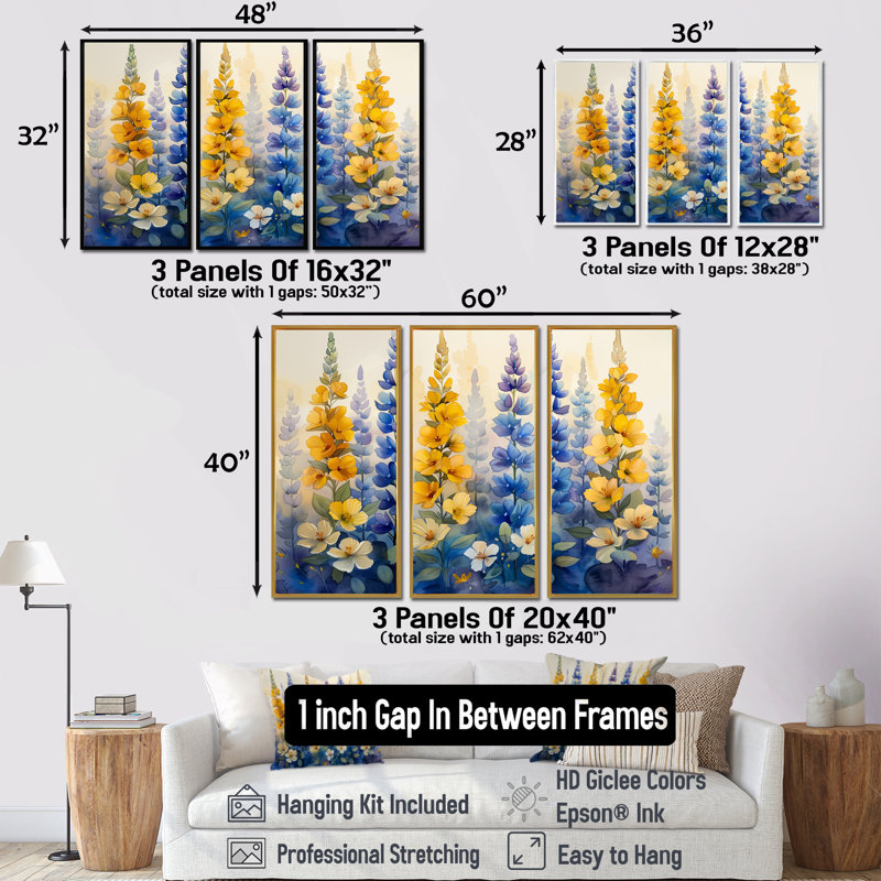 Barbour - Lupin Wall Art, ensemble de reproductions d'art mural, Toile argentée avec cadre flottant
