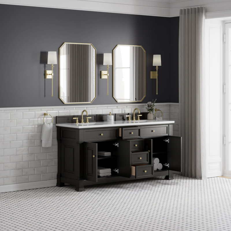 Meuble-lavabo double l 72 po Brookfield, Blanc Zeus, Noir onyx