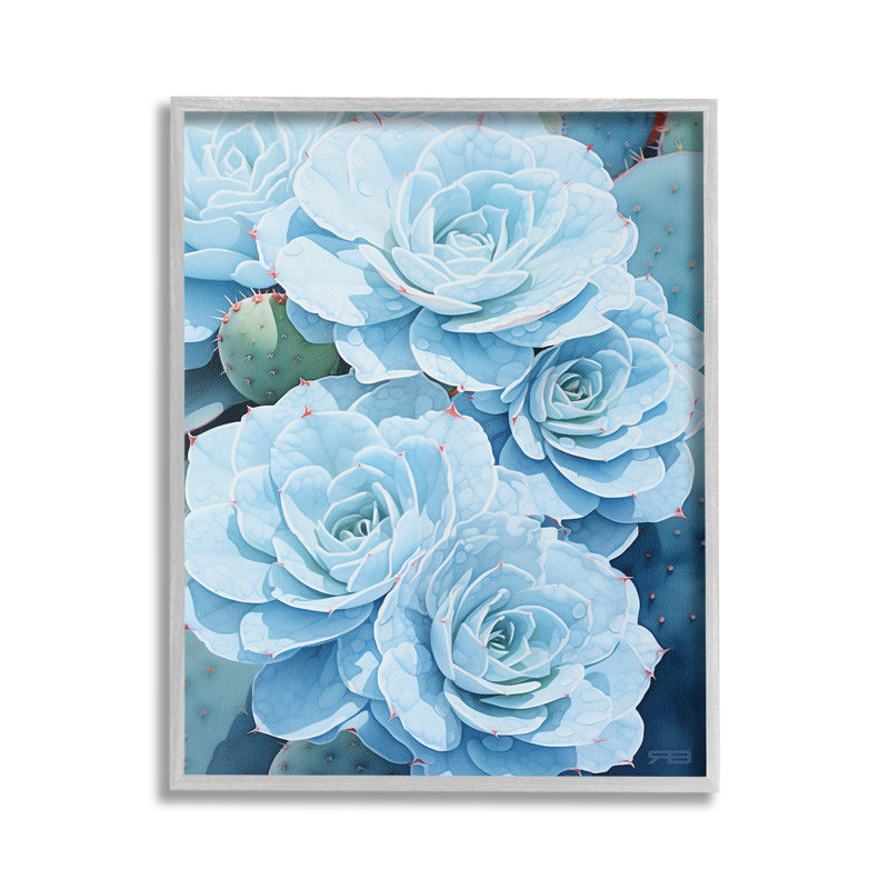 Bd-212_FG \"détaillée Blue Succulents Cadre photo unique\" par RB sur toile, Estampe numérique Farmhouse, H 20 po x l 16 po