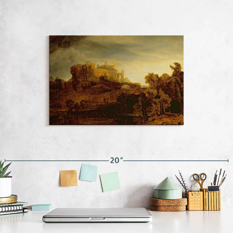 Lilie paysage avec un château, H 8 po x l 12 po