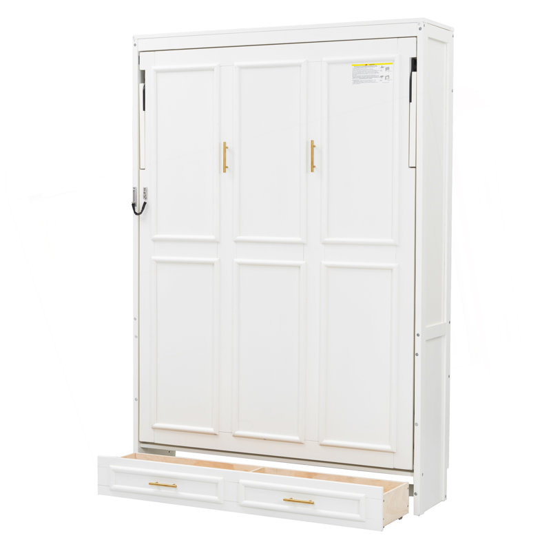 Lit escamotable double avec 2 tiroirs, beige