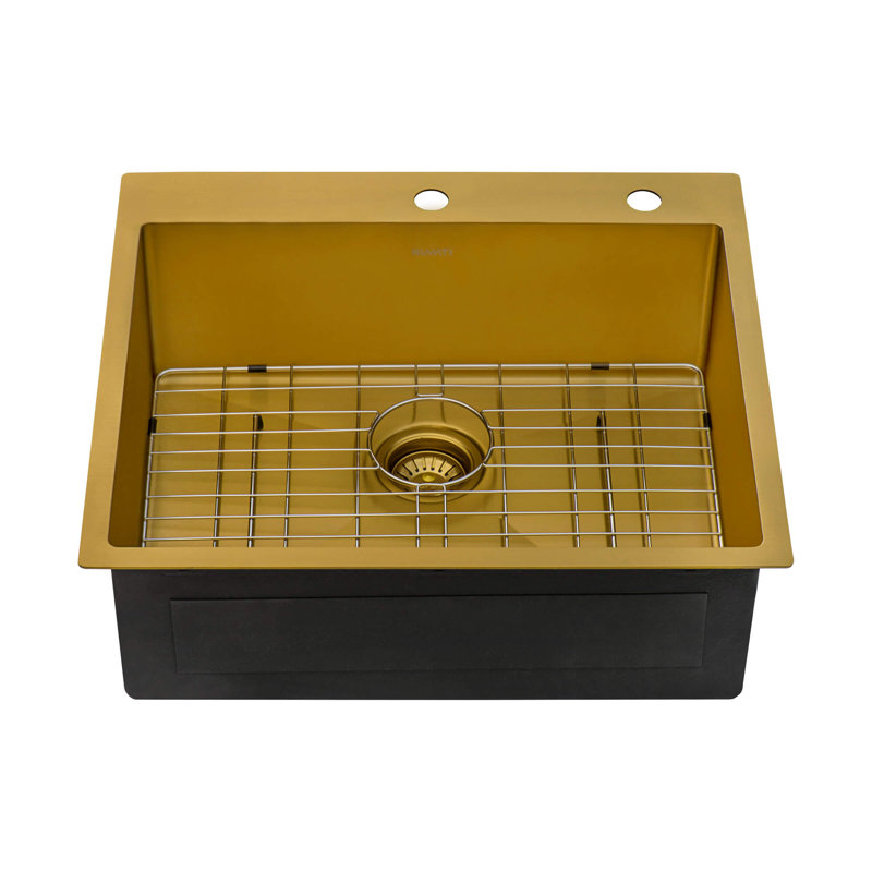 Ruvati 25 inch Stainless Steel Drop-in Topmount Kitchen Sink Single Bowl, Matte Gold 