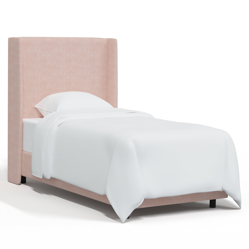 Lit tapissier standard à profil bas, Lin quartz rose texturé Zuma, Simple