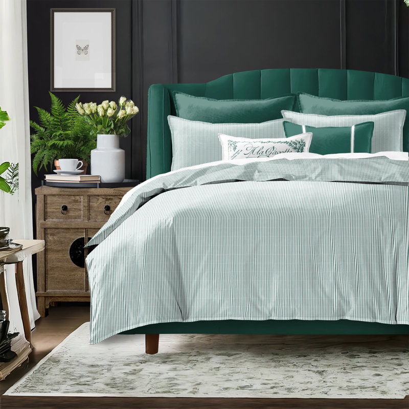 Jaxon Stripe Cotton Reversible Coverlet Set, Cal.King Coverlet/Bedspread + 2 King Shams, Evergreen