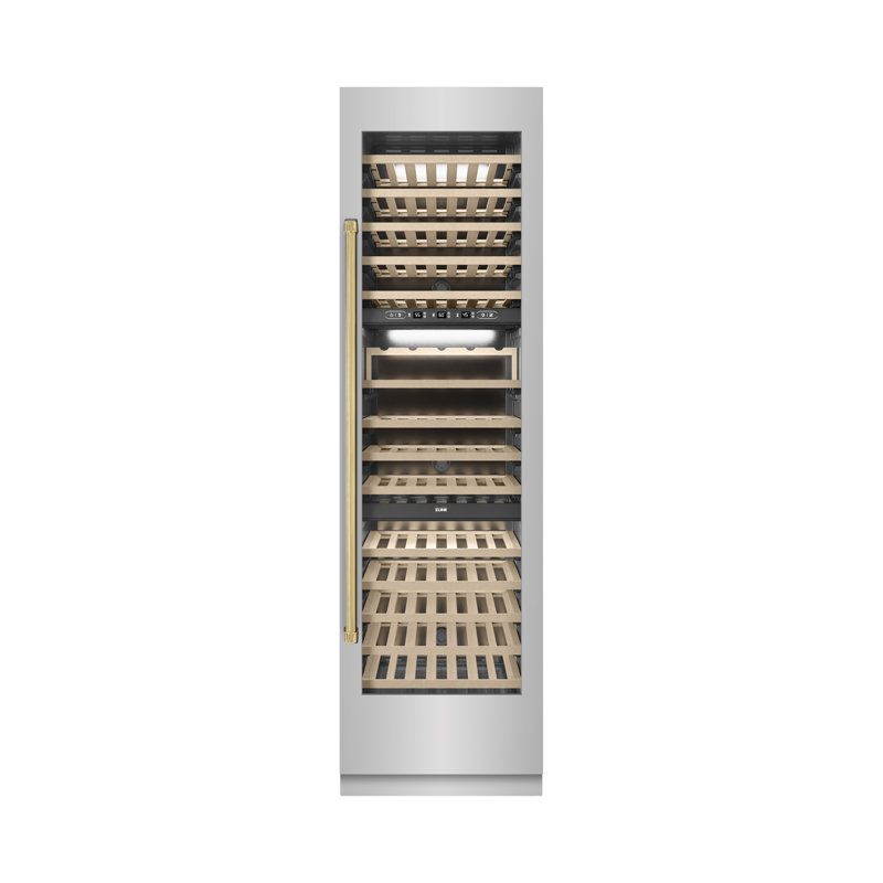 ZLINE Autograph 24 in. 12.4 cu. ft. Triple Zone 100 Bottle Column Wine Cooler and Accents, Gold
