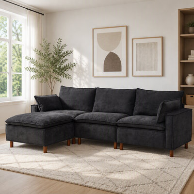 108.5" Modular Sectional L Shape Sofa with Movable Ottoman,Comfy Chenille Fabric Upholstered Couch,Cloud Liked Sofa