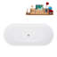 Baignoire de trempage autoportante en acrylique 70 po avec drain et plateau en bambou Streamline-97619581