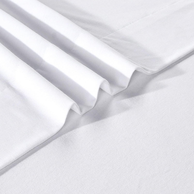 Ensemble de draps en jersey tricoté très grand en jersey 4 pièces | Ensemble de draps en jersey 100% coton respirant | Toutes saisons, blanc