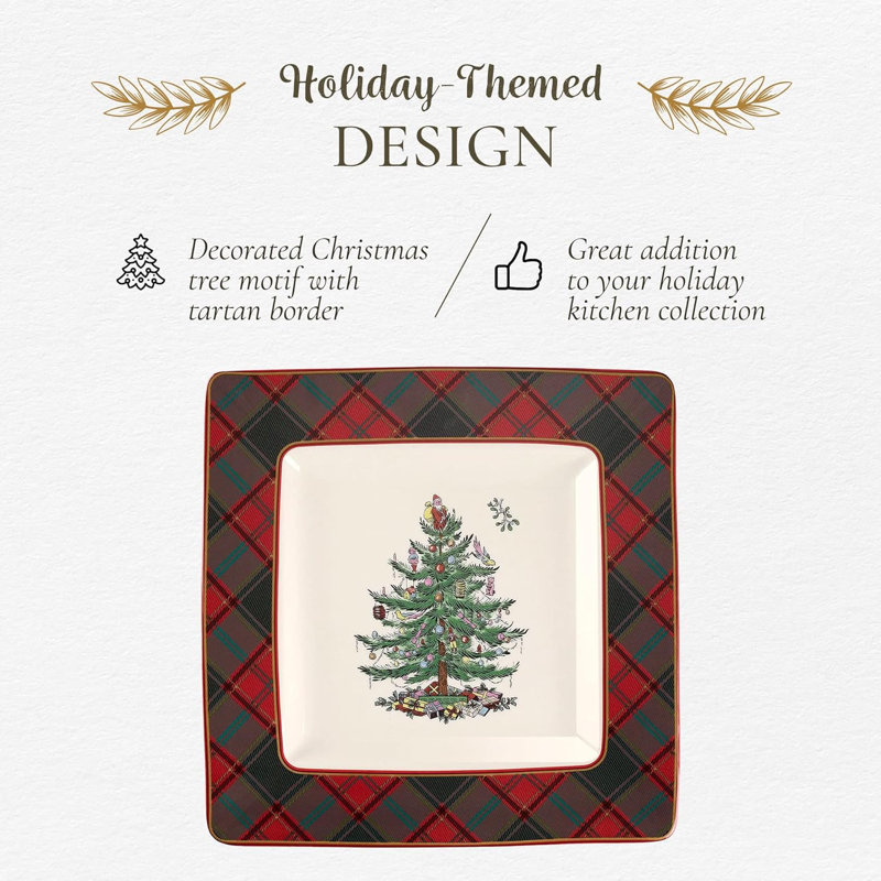 Christmas Tree TARTAN SQUARE PLATTER 10"