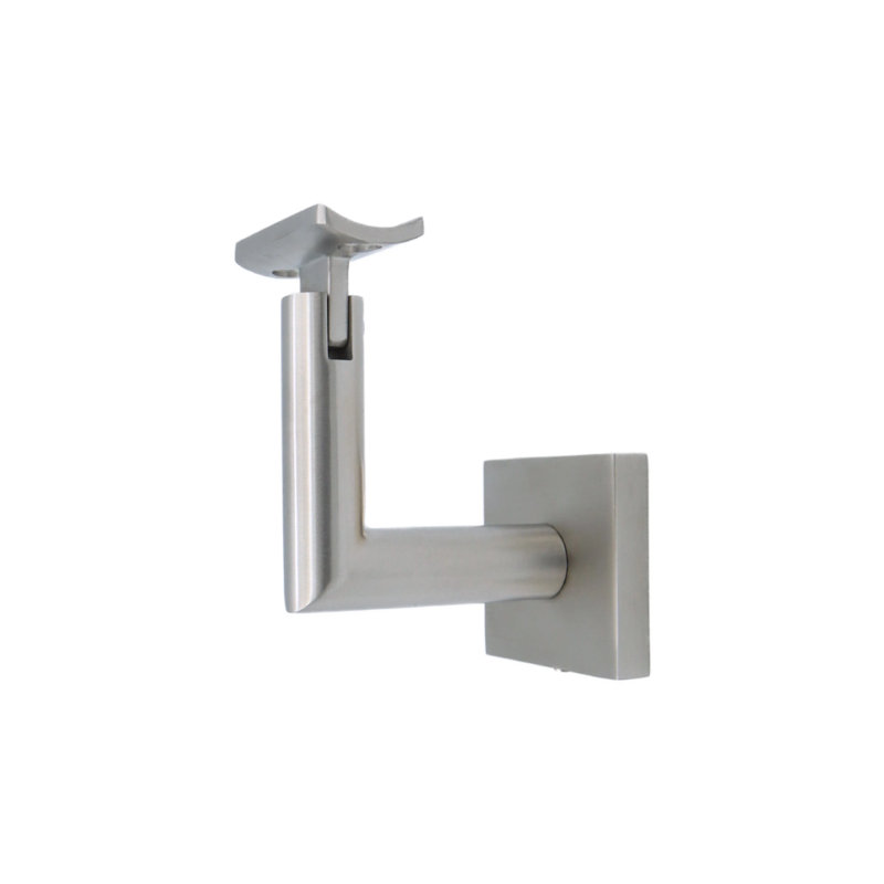 Glass Mount Handrail Bracket with Square Rose and Curved Plate, Satin Stainless Steel