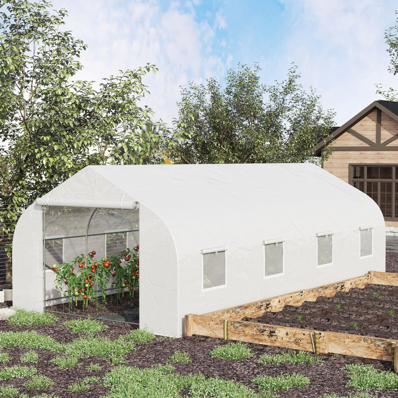Outsunny 20' X 10' X 7' Outdoor Walk-In Greenhouse, Tunnel Green House With Roll-Up Windows, Zippered Door, PE Cover, Heavy Duty Steel Frame