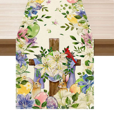 Easter Table Runner Polyester Wrinkle Resistant Durable Machine Washable Festive Decor for Dining Kitchen Home