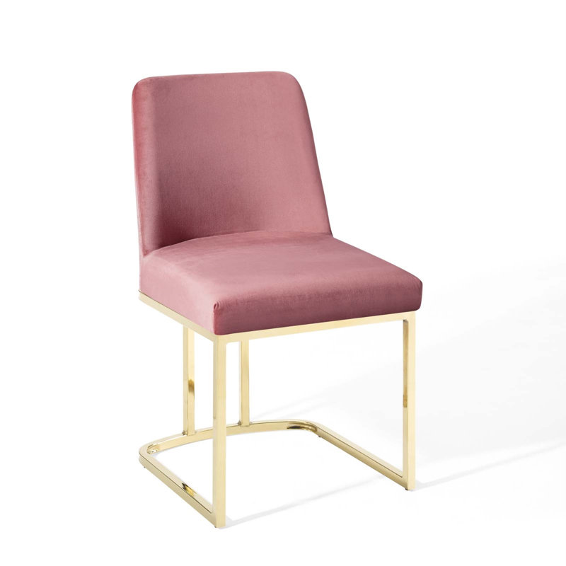 Chaise d'appoint de salle à manger en velours Amplifier Base Performance, Velours vieux rose, Or