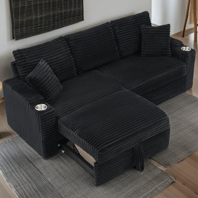 Un canapé-lit en velours côtelé escamotable, pliable et caché deux-en-un de 80 pouces avec porte-gobelets et oreillers, qui convient au salon