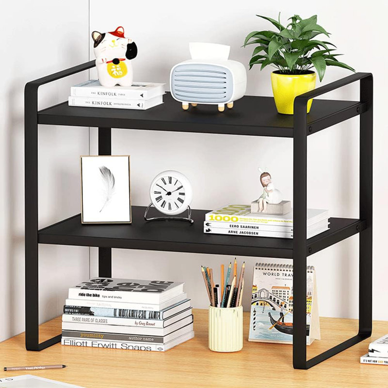 Desktop Organizer Shelf Office Storage Rack Computer Desk Bookshelf Adjustable Display Shelf For Office Supplies, Black