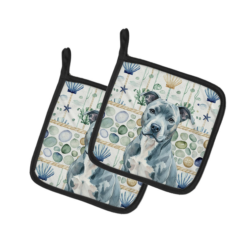 Paire de poignées bleues en verre de mer Staffordshire Terrier