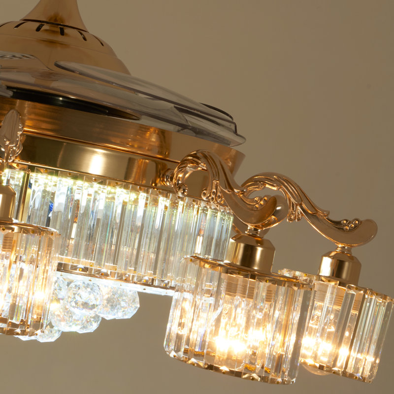 Ventilateur de plafond moderne 42 po avec lumières DEL et pendentifs en cristal Jearold