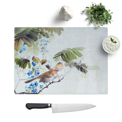 Tempered Glass Birds and Flowers Chopping Board
