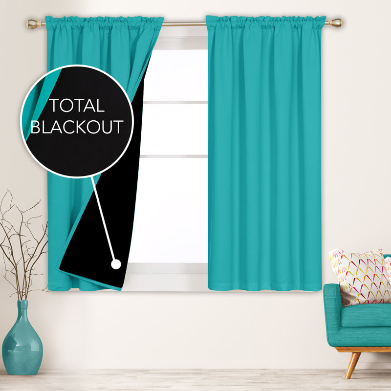 Deconovo 100 Percent Blackout with Liner Rod Pocket Curtain Panel Pair, 52" W x 95" L, Teal