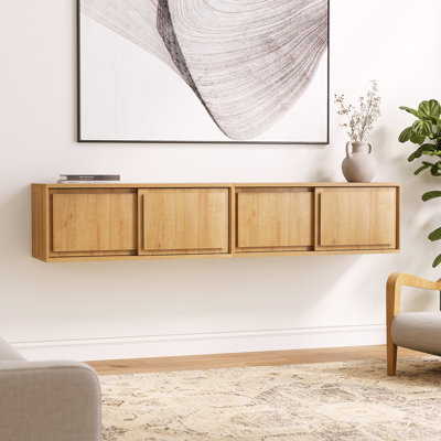 Meuble télé flottant, armoire murale avec portes coulissantes pour le salon, table de chevet moderne sans mains pour la chambre à coucher (ensemble de 2)
