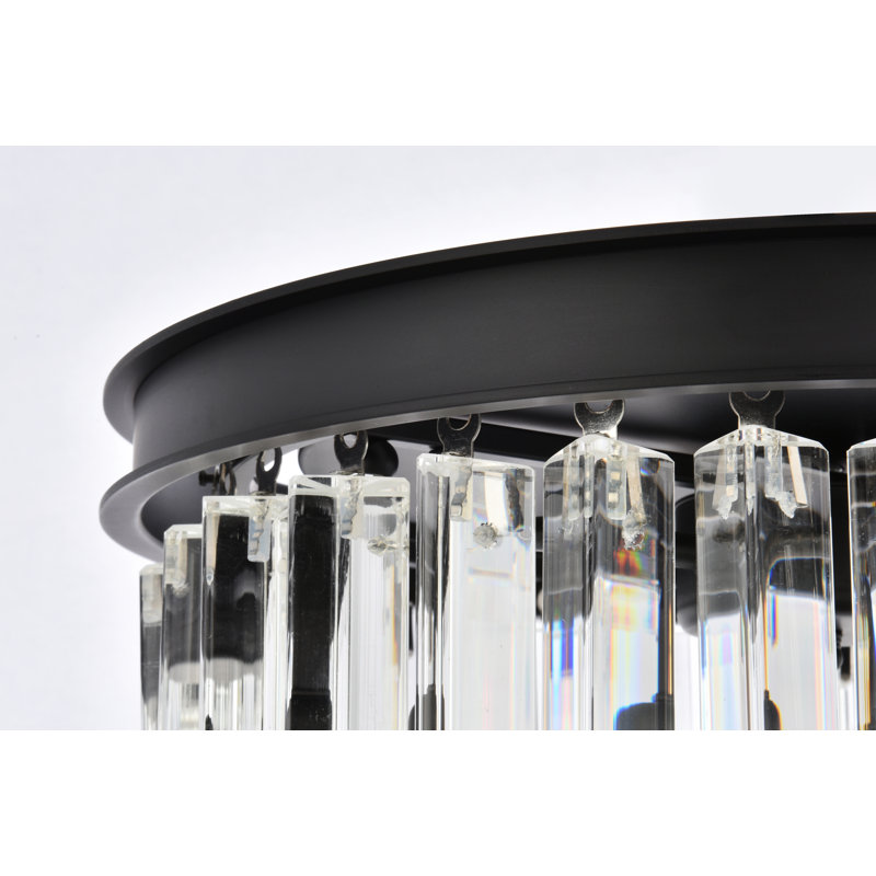 Plafonnier encastré cylindrique de style lustre à 3 lumières Yazmin, Cristal (transparent), H 10,5 po x l 16 po x P 16 po