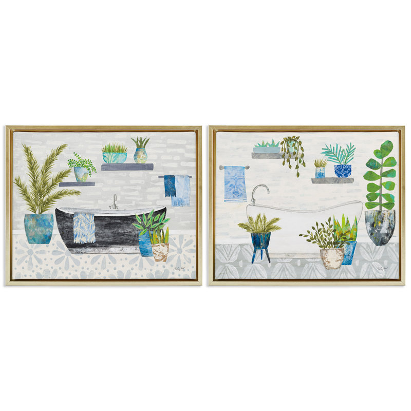 Ensemble de 3 flotteurs sur toile Charmant Botanical par Courtney Prahl, H 25 po x l 31 po, Cadre flottant métallique doré