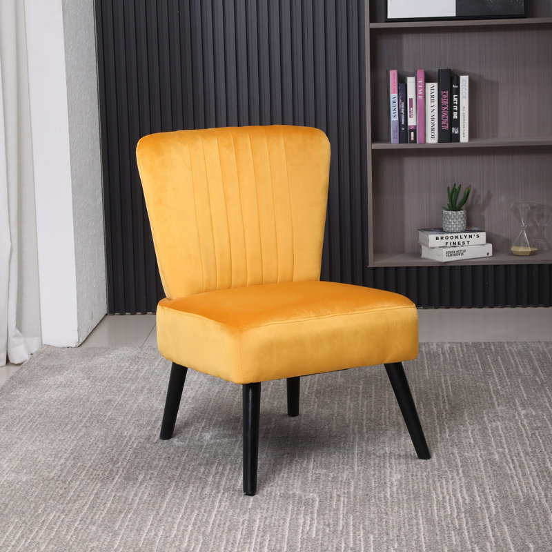 Trombly Velvet Slipper Chair, Yellow