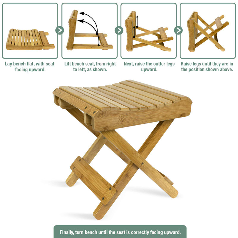 Natural Bamboo Folding Spa Stool with Slatted Seat