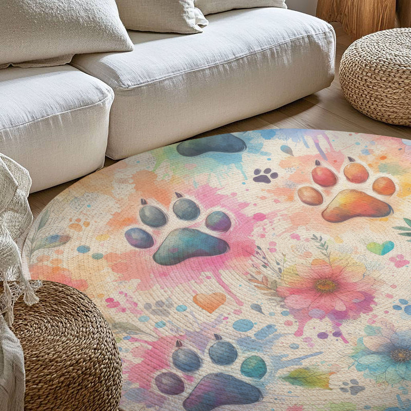 Tapis tressé avec pattes éclaboussées et peinture, Rond 5 pi