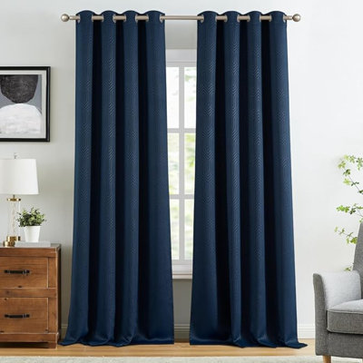 Rideaux occultant Jinchan à 80% pour la chambre à coucher, rideaux en relief texturé de 96 pouces de longueur, rideaux à motifs géométriques pour le salon, habillages de fenêtre Art déco, ensemble de 2 panneaux à œillets, bleu, l 50 x L 96