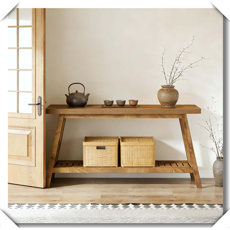2-Tier Entryway Sofa Table Sturdy Waterproof Space-Saving, Light Brown