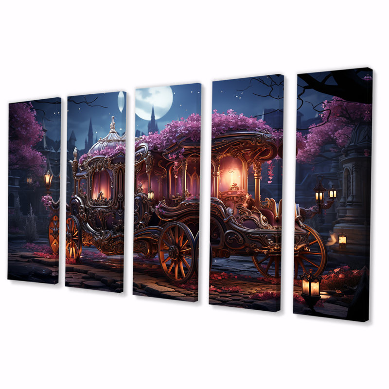 "Floral Princess Carriage - Old American Cart", art mural 5 pièces, H 32 po x l 80 po