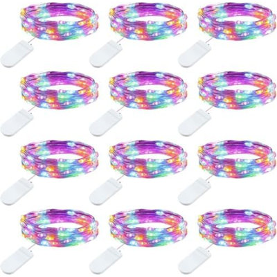 12 Pack Multi-Color Fairy Lights Battery Operated - 7Ft 20 LED Waterproof Micro Firefly Lights For Christmas Decor, DIY Craft, Wedding Table Centerpieces, Flowers