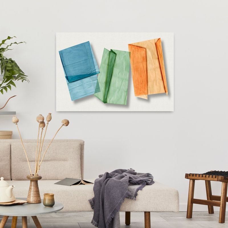Art mural contemporain abstrait géométrique en forme de papier géométrique, H 24 po x l 36 po