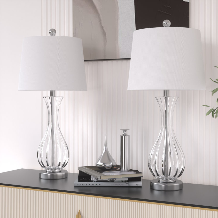 Ursuline 25.5'' Bedside Table Lamp Set with Metal Base