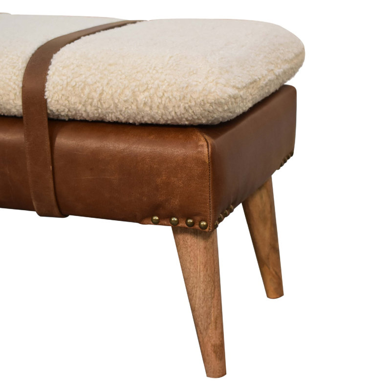 Banc en bois massif avec garniture cloutée, Brun / Beige / Crème