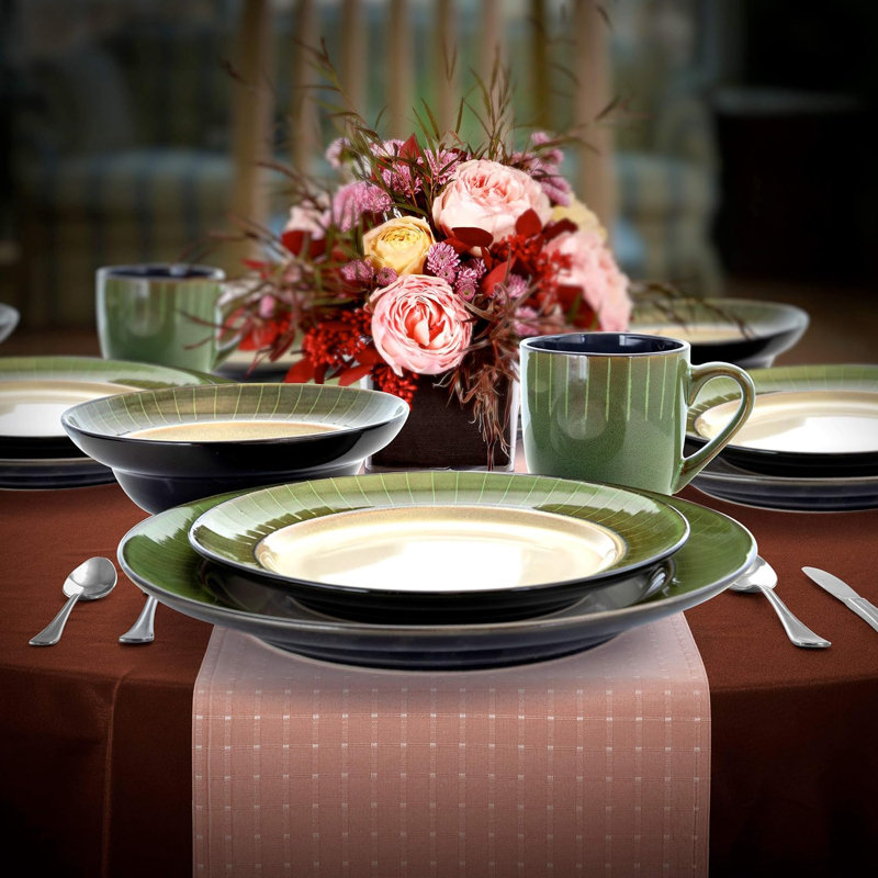 Elama Grand Jade 16 Piece Luxurious Stoneware Dinnerware With Complete Setting For 4, 16Pc