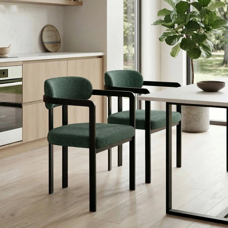 Ensemble de 2 chaises de cuisine en chenille, 2, Vert