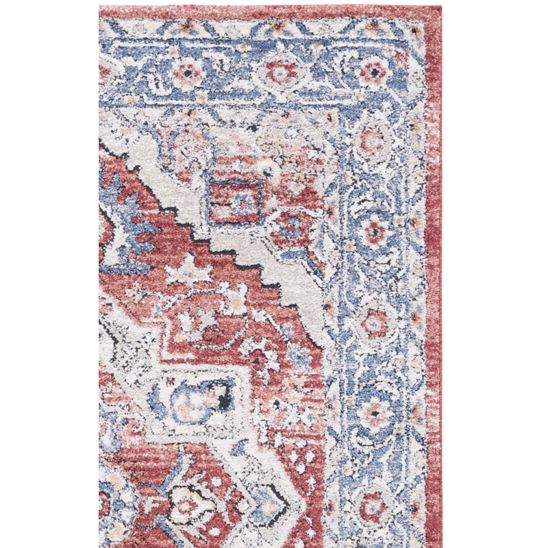Tapis oriental en polypropylène tissé à la machine en rouge / bleu, Carré 6 pi 7 po