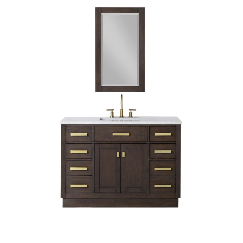 Chestnut 48" Carrara White Marble Countertop Bath Vanity with Mirror, Brown Oak