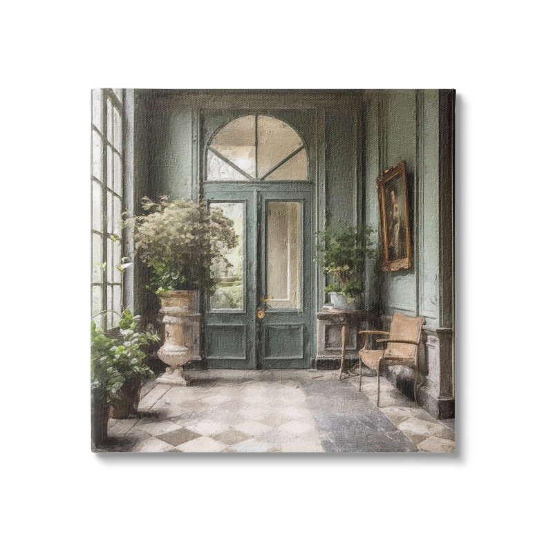 Green French Architecture Canvas Wall Art, 17" x 17"