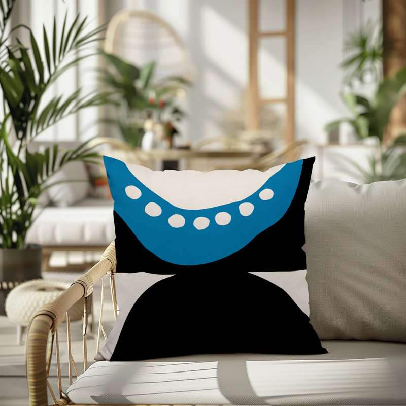 Oreiller carré réversible intérieur / extérieur Tobe Minimalist, H 15 po x l 15 po, Turquoise / noir / blanc cassé